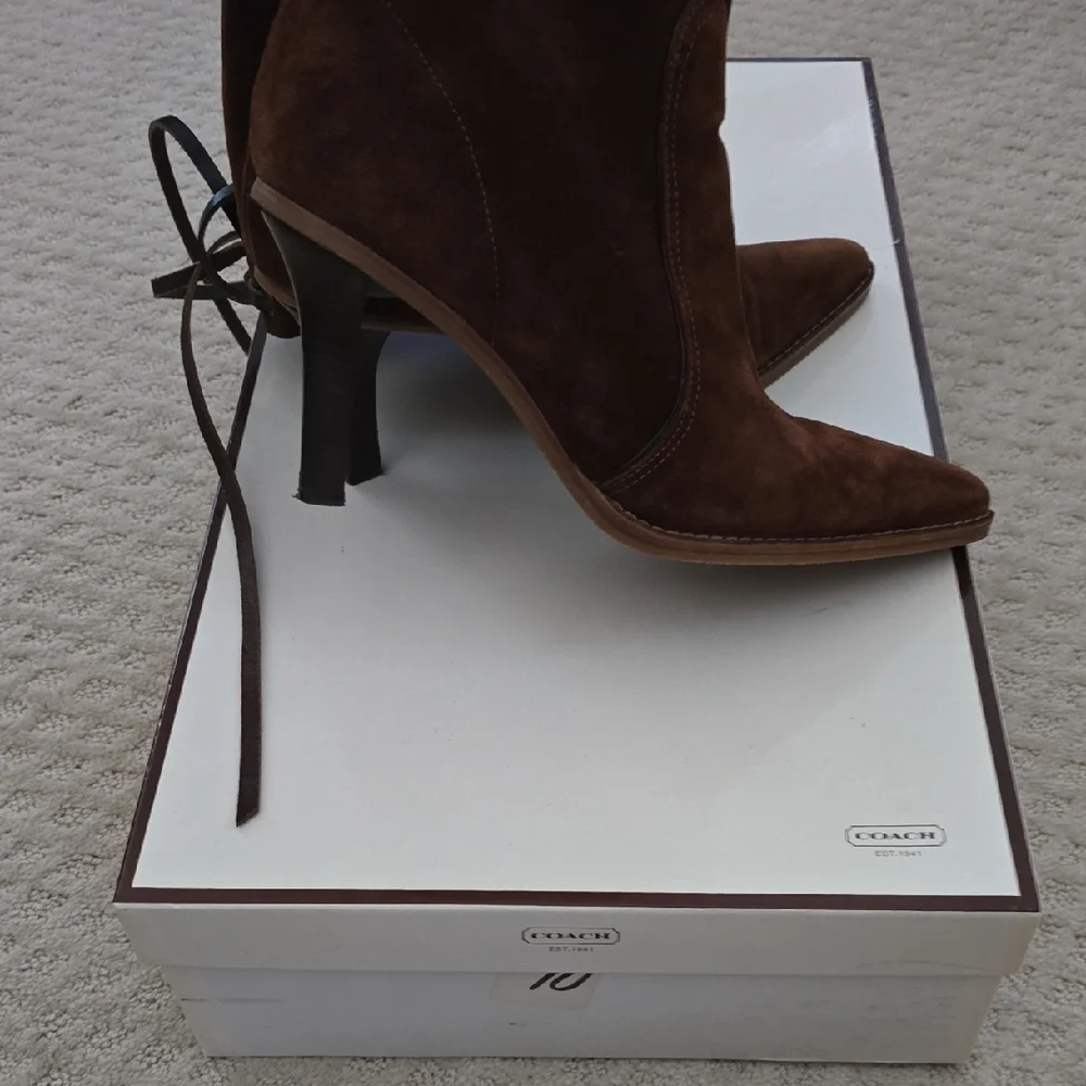 Coach Brown Heeled Boots with Suede Finish - Picture 7 of 8
